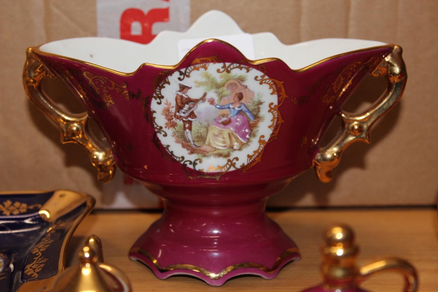 Limoges of France bleu royale dish and pink ground items to include ...