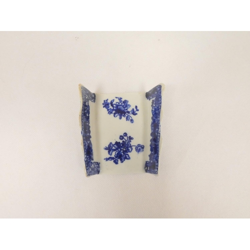 3 - Very rare New Hall asparagus server of typical wedge shape, blue printed with floral sprays and a co... 