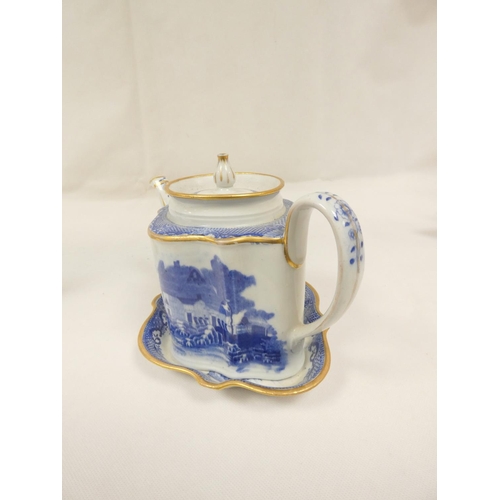 7 - New Hall teapot with stand, blue printed in 