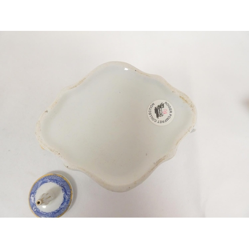 7 - New Hall teapot with stand, blue printed in 