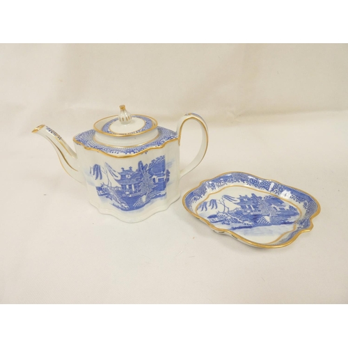 7 - New Hall teapot with stand, blue printed in 