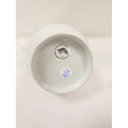 10 - New Hall coffee pot decorated with floral sprays and pink hatched border (pattern 173), of baluster ... 