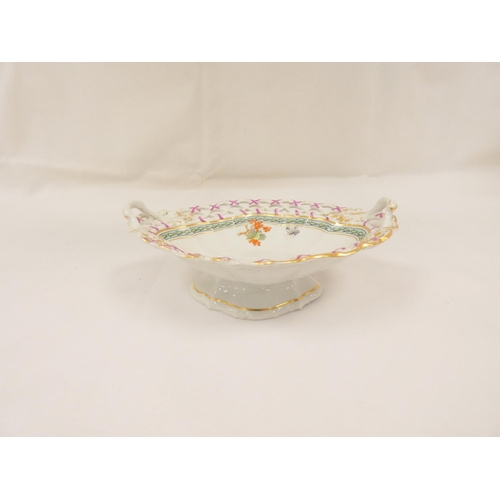 11 - Rare New Hall dessert basket, decorated in the manner of George Davis, with insects and fruit sprigs... 