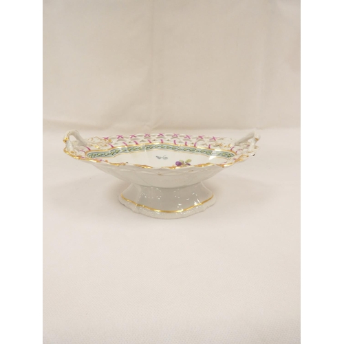 11 - Rare New Hall dessert basket, decorated in the manner of George Davis, with insects and fruit sprigs... 