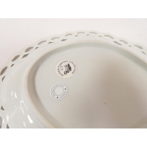 13 - Rare New Hall shallow dessert dish decorated in blue and gold, of lobed oval form with shell mouldin... 