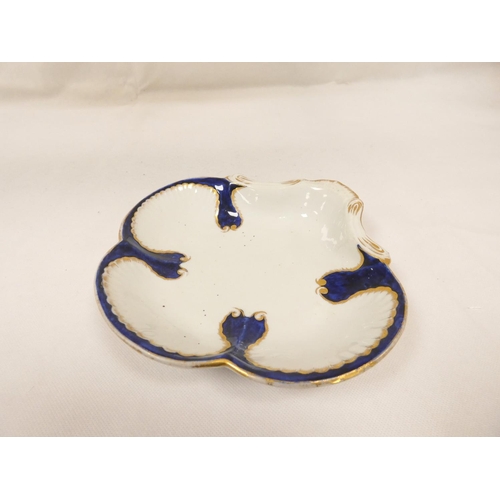 14 - New Hall dessert dish decorated in deep blue and gold, of lobed scallop form. 23cm wide, c.1790's. P... 