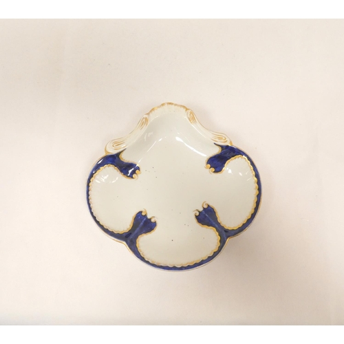 14 - New Hall dessert dish decorated in deep blue and gold, of lobed scallop form. 23cm wide, c.1790's. P... 