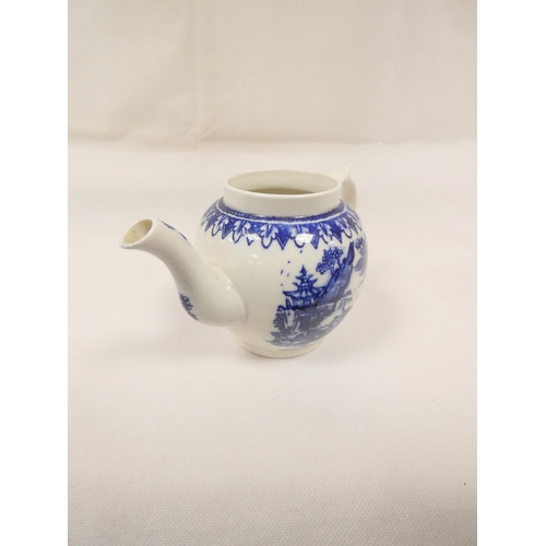 18 - Very rare New Hall, or possibly Enoch Wood, teapot of spherical form and small size, blue printed in... 