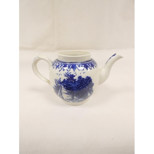 18 - Very rare New Hall, or possibly Enoch Wood, teapot of spherical form and small size, blue printed in... 