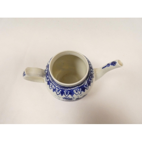 18 - Very rare New Hall, or possibly Enoch Wood, teapot of spherical form and small size, blue printed in... 