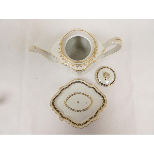 20 - New Hall teapot of small size silver shape, blue printed with 