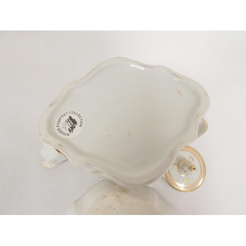 21 - New Hall teapot of silver shape with reeded body and semi-wide loop handle, with matching stand. Pat... 