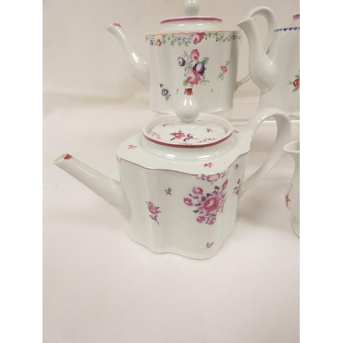 23 - New Hall teapot of early plain form silver shape, straight spout with oak leaf moulding and rosette ... 