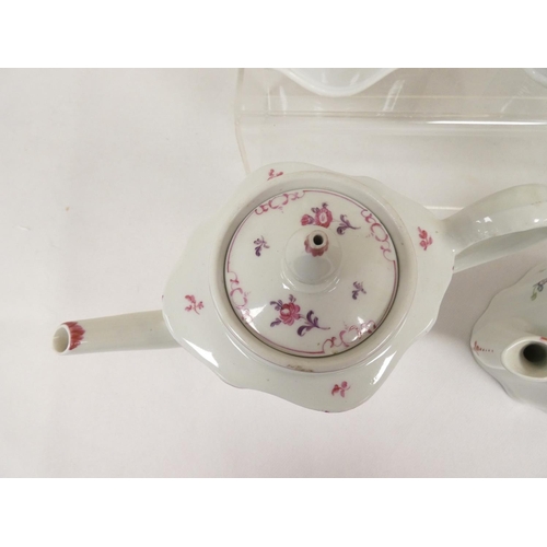 23 - New Hall teapot of early plain form silver shape, straight spout with oak leaf moulding and rosette ... 