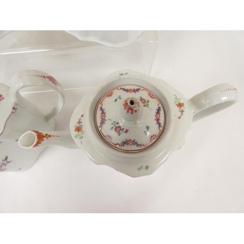 23 - New Hall teapot of early plain form silver shape, straight spout with oak leaf moulding and rosette ... 