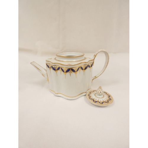 25 - New Hall teapot of silver shape with straight handle (nibbles to spout) and very rare variant handle... 