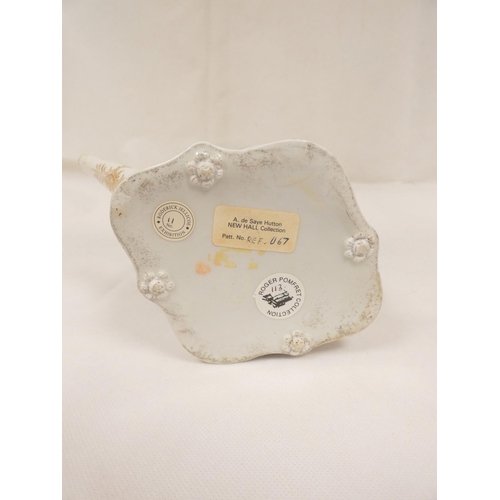 25 - New Hall teapot of silver shape with straight handle (nibbles to spout) and very rare variant handle... 