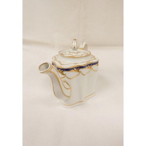 25 - New Hall teapot of silver shape with straight handle (nibbles to spout) and very rare variant handle... 