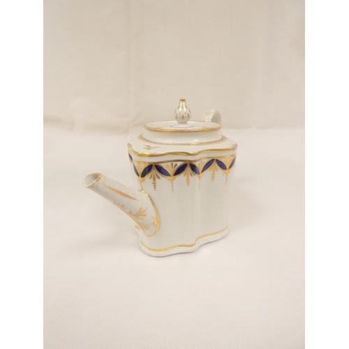 25 - New Hall teapot of silver shape with straight handle (nibbles to spout) and very rare variant handle... 