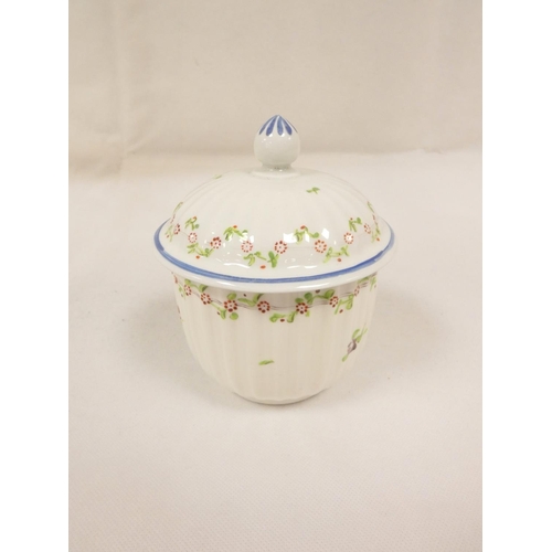 31 - Factory unknown, sugar box of reeded form in a version of New Hall pattern 191, trailing flowers and... 