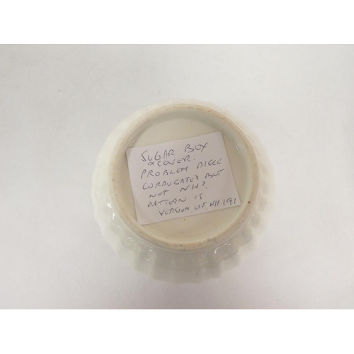 31 - Factory unknown, sugar box of reeded form in a version of New Hall pattern 191, trailing flowers and... 