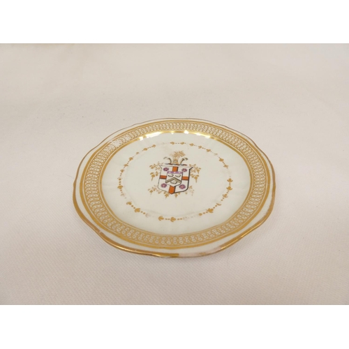 33 - Very rare New Hall armorial stand or shallow dish, lobed rim and pinch and pleat moulding, central a... 