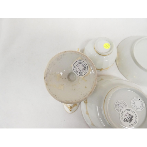 34 - New Hall sugar box and cover of rare faceted rice bowl shape, gilt pattern 81, 12cm high, ex Witheri... 