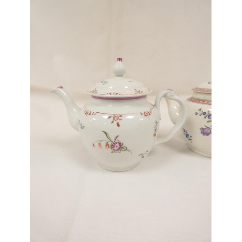 37 - New Hall or Enoch Wood teapot of spherical form, curved plain spout and backward pointing thumb rest... 