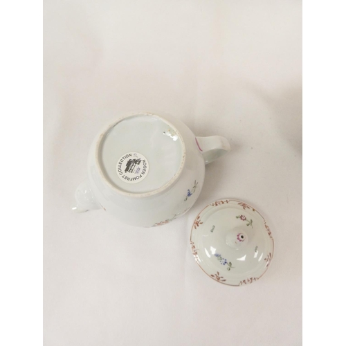 37 - New Hall or Enoch Wood teapot of spherical form, curved plain spout and backward pointing thumb rest... 