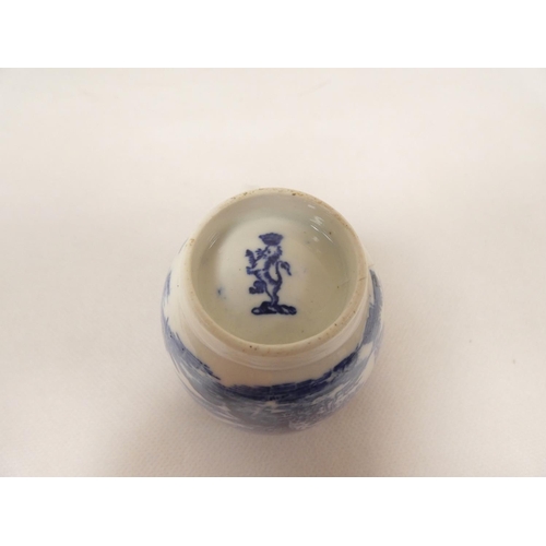 39 - Attributed to Enoch Wood coffee can, kinked loop handle and blue printed with 