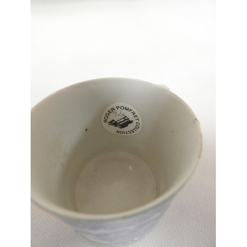 39 - Attributed to Enoch Wood coffee can, kinked loop handle and blue printed with 