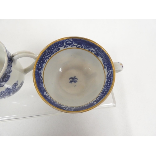 40 - New Hall clip handle coffee cup, blue printed with rare early 