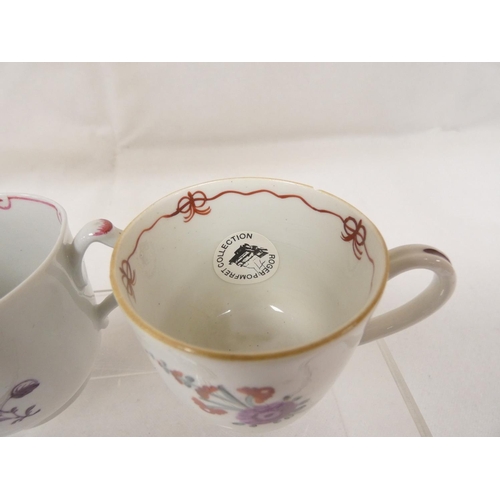 41 - New Hall coffee cup of very rare ribbed form with unusual shaped handle, gilt line and trailing foli... 