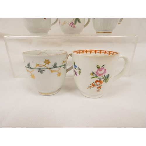 42 - New Hall coffee cup of very rare ribbed form with unusual shaped handle, gilt line and trailing foli... 