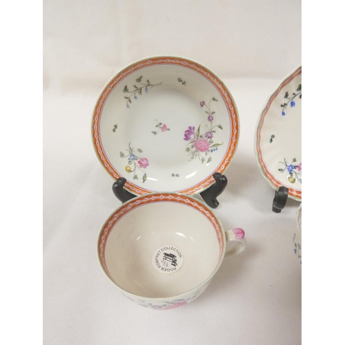 44 - New Hall handled teabowl and saucer with rare backward pointing thumb rest, variant of pattern 3, fl... 