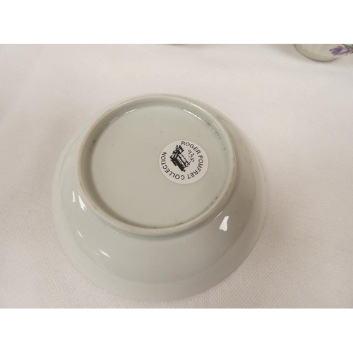 44 - New Hall handled teabowl and saucer with rare backward pointing thumb rest, variant of pattern 3, fl... 