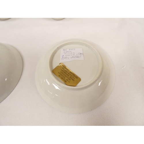 44 - New Hall handled teabowl and saucer with rare backward pointing thumb rest, variant of pattern 3, fl... 