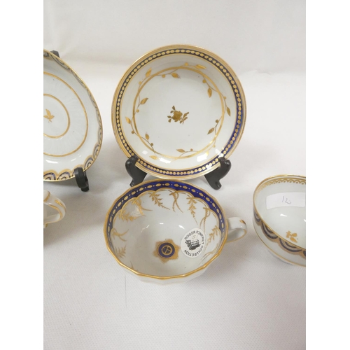 45 - Rare New Hall low handled teabowl, clip handle, gilt 