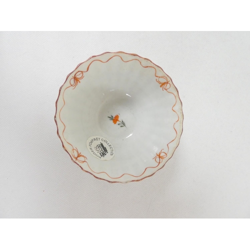 46 - New Hall teabowl of rare very early form with corrugated moulding, pattern U22, with floral sprays a... 