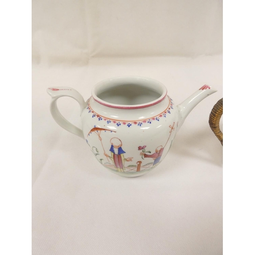 50 - New Hall silver shape teapot of smaller size, very rare transitional version with rosette feet and c... 