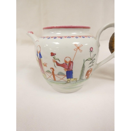 50 - New Hall silver shape teapot of smaller size, very rare transitional version with rosette feet and c... 