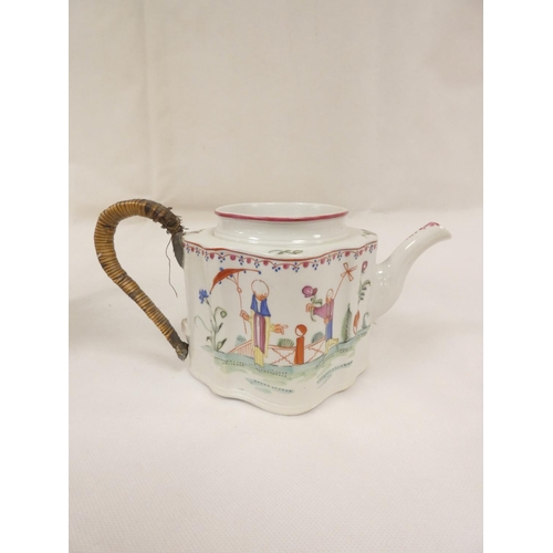 50 - New Hall silver shape teapot of smaller size, very rare transitional version with rosette feet and c... 