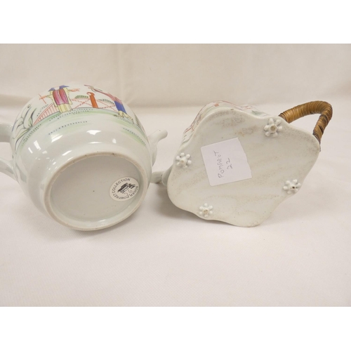 50 - New Hall silver shape teapot of smaller size, very rare transitional version with rosette feet and c... 