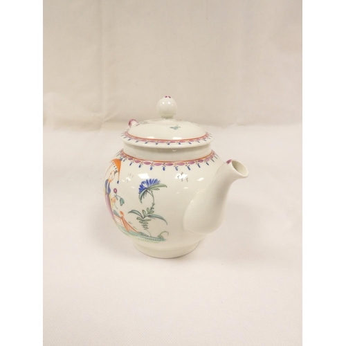 52 - New Hall or perhaps Enoch Wood teapot of spherical form with plain curved spout, version of pattern ... 