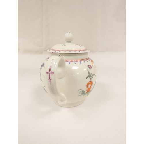 52 - New Hall or perhaps Enoch Wood teapot of spherical form with plain curved spout, version of pattern ... 