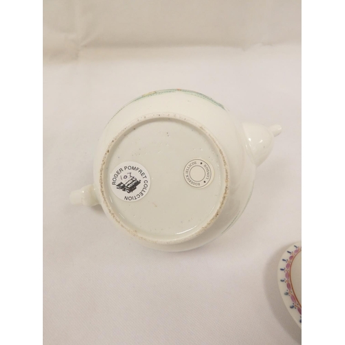 52 - New Hall or perhaps Enoch Wood teapot of spherical form with plain curved spout, version of pattern ... 