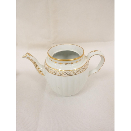 56 - Possibly New Hall teawares of reeded form with gilt band decoration, comprising coffee cup and sauce... 