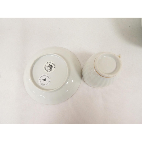 56 - Possibly New Hall teawares of reeded form with gilt band decoration, comprising coffee cup and sauce... 