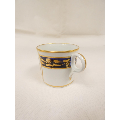 58 - New Hall coffee can, a mountain and lake landscape printed in gold, blue and gold foliate band to re... 