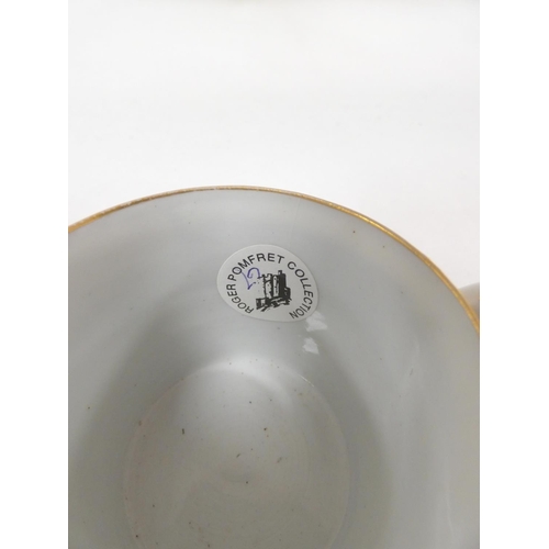 58 - New Hall coffee can, a mountain and lake landscape printed in gold, blue and gold foliate band to re... 